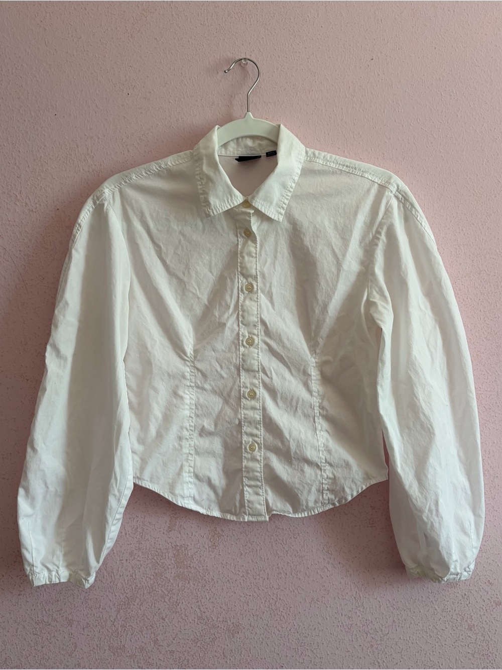GAP Point Collar Minimal Chic Poplin Barrel Sleeve Crop Button Down Academia Top